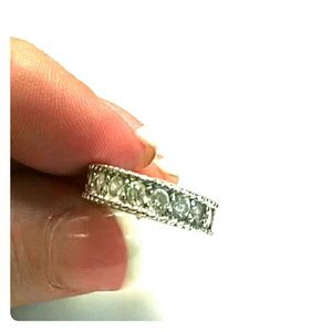 Cubic zirconia diamond and silver wedding band
