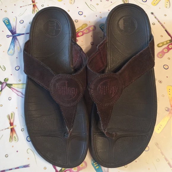 Fitflop Wobble Board Brown Suede Thong Flipflops