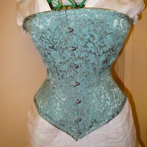 Aqua floral pattern overbust corset