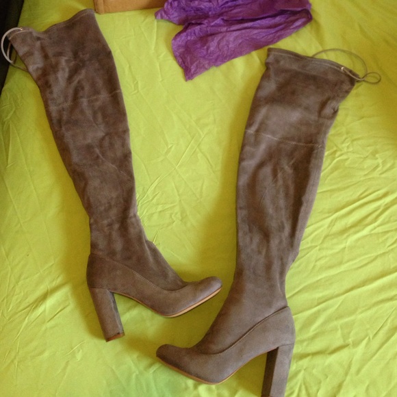Grey thigh high boots