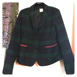 Green and black plaid blazer