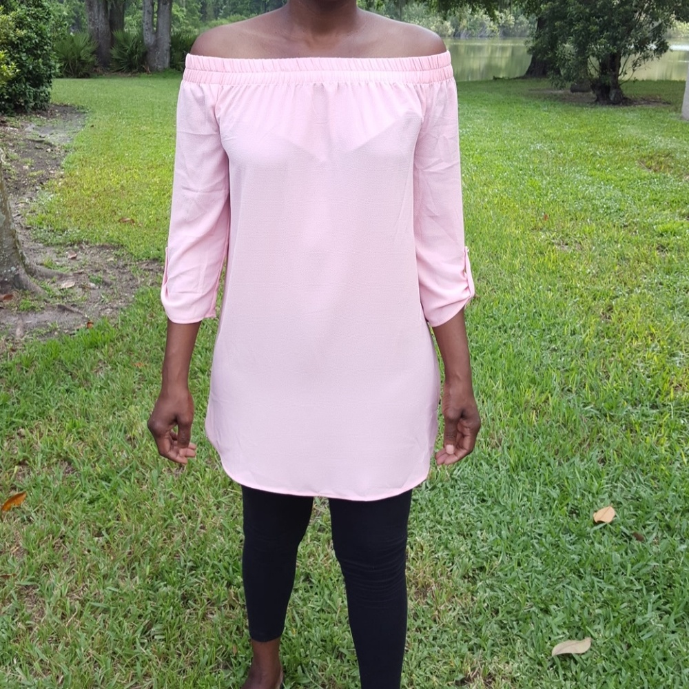 Pink Mini Dress Shirt Off Shoulder Top Tunic