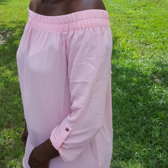 Pink Mini Dress Shirt Off Shoulder Top Tunic - Picture 2 of 4