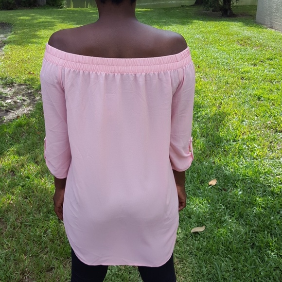 Pink Mini Dress Shirt Off Shoulder Top Tunic - Picture 3 of 4