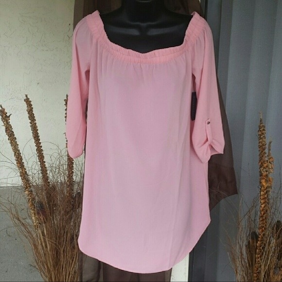 Pink Mini Dress Shirt Off Shoulder Top Tunic - Picture 4 of 4