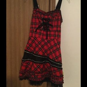 Black and red plaid mini dress.