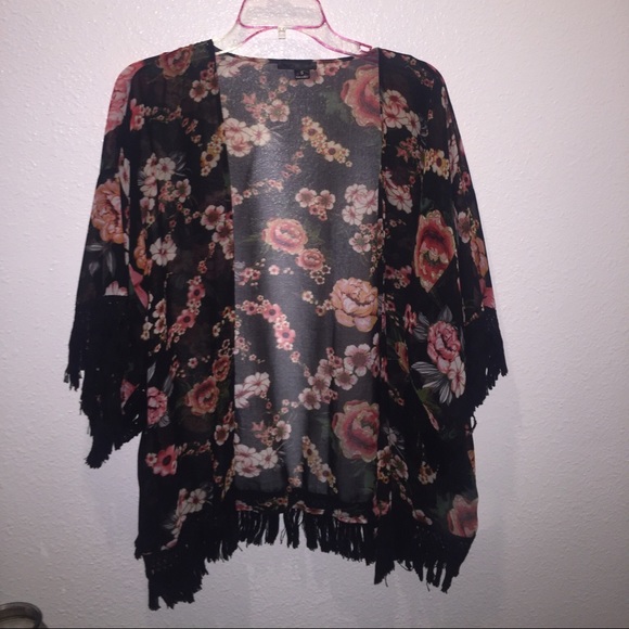 Fringed floral kimono
