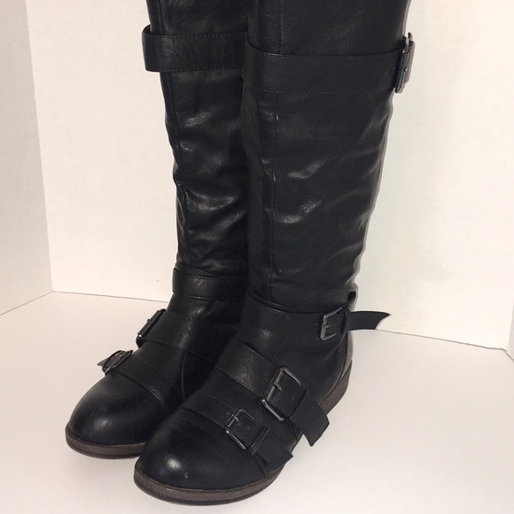 Black Moto Wide Calf Boots