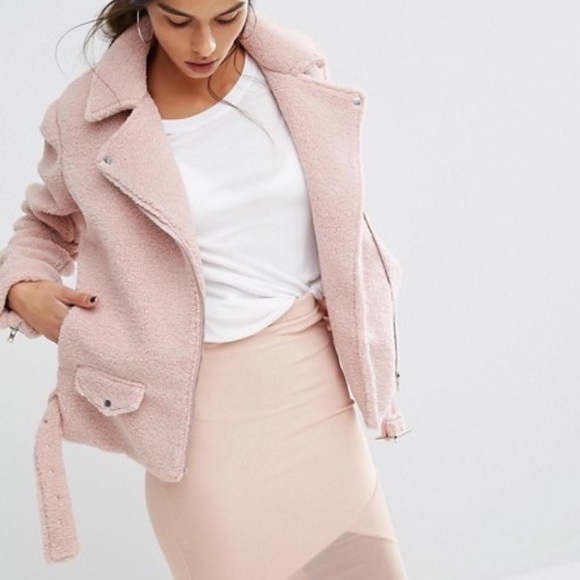 Missguided ASOS Faux Shearling Pink Biker Jacket