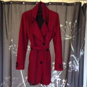 Ladies red wool/blend dress coat