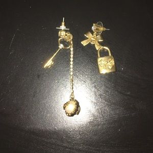 Betsey Johnson lock and key mismatched earrings