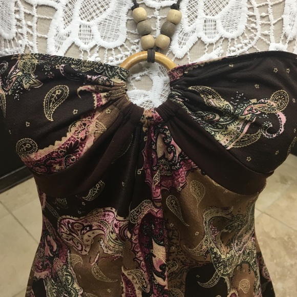 Boho paisley strapless tie top with wooden accents - Picture 3 of 4