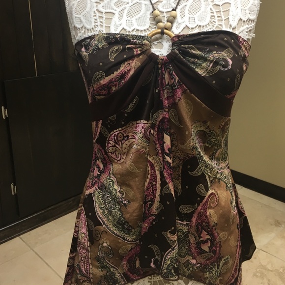 Boho paisley strapless tie top with wooden accents - Picture 4 of 4