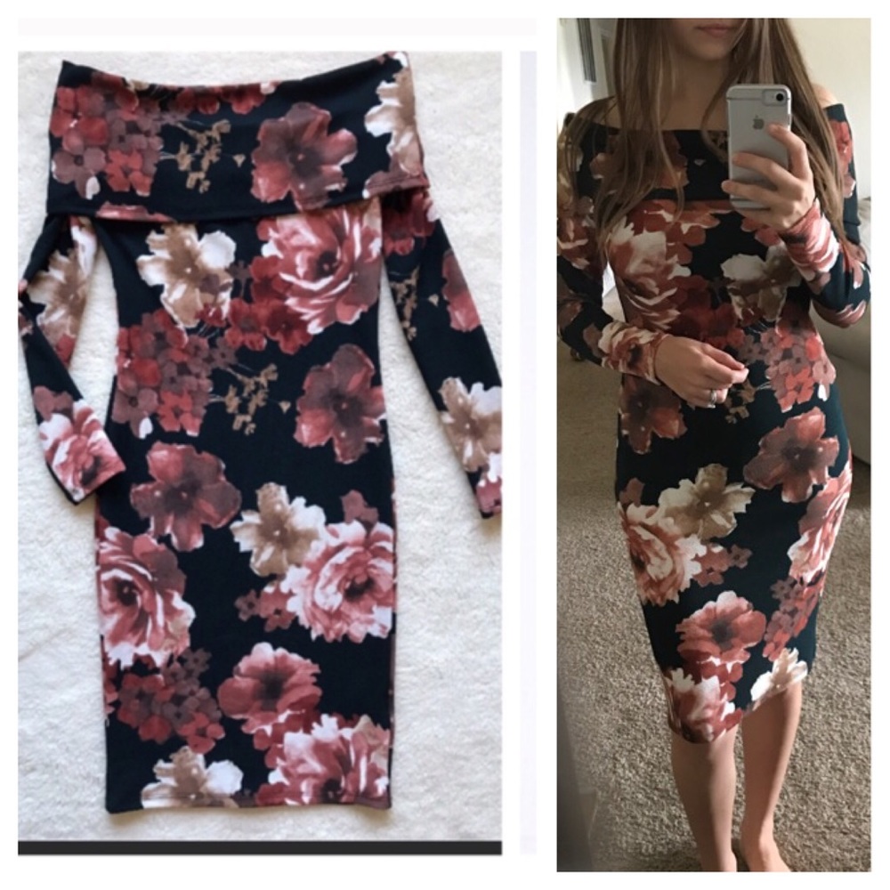 Floral print off shoulder dress