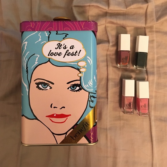 NWOT Benefit Metal Tin and ELF Nail polishes