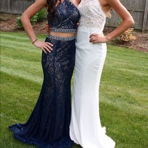 Navy Blue lace two-piece Prom Dress