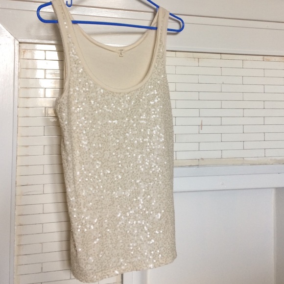 Cream Sequin Front J Crew Tank
