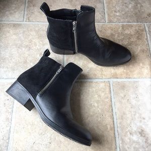 Black Leather & Suede Waterproof Ankle Boots