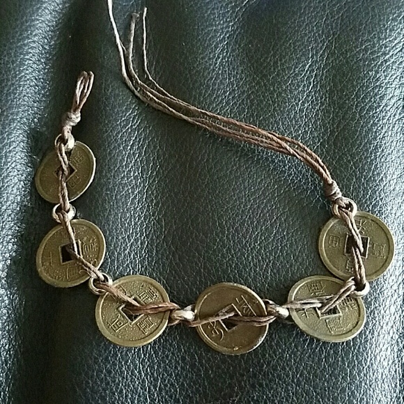 Vintagey asain style coin tie bracelet
