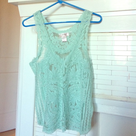 Sea foam colored Lace Tank by Freeway