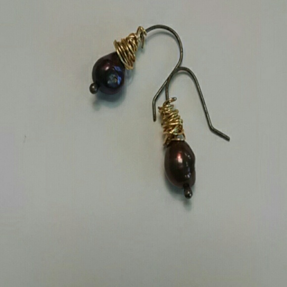 Brown freshwater pearl earrings messy wrap - Picture 3 of 3