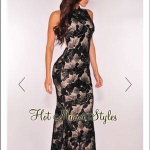 Black Sequin Floral Embroidered Mermaid Gown