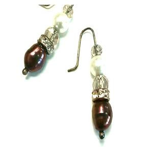 Brown freshwater cultured white pearl earrings