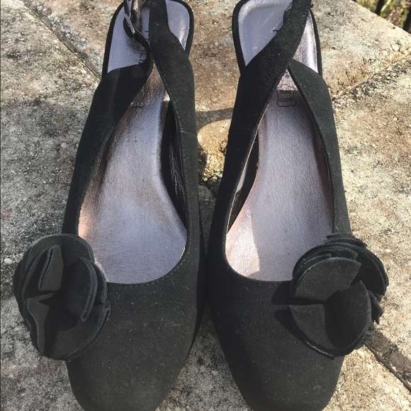 Black Suede Kitten Heeled Slingbacks - Picture 2 of 4