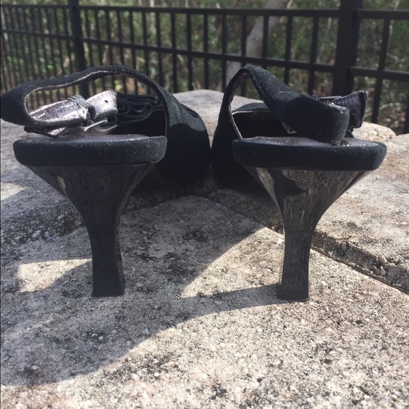 Black Suede Kitten Heeled Slingbacks - Picture 3 of 4