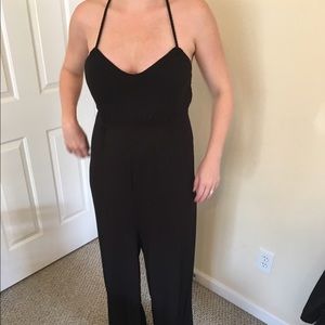 Black halter maternity jumpsuit