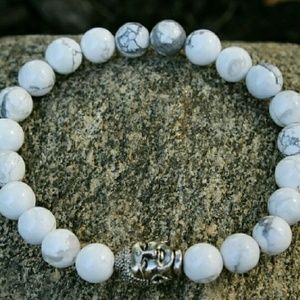 Genuine Howlite silver Buddha