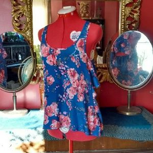 Open Back Top, Floral Tank Top, Ruffle Top