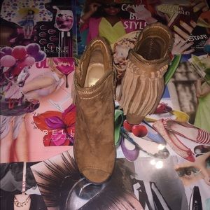 Open toe fringe ankle booties