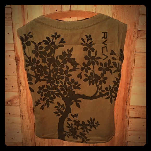 RVCA ladies small 100% olive green cotton bonsai