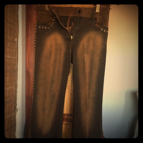 Custom made vintage brown jeans.