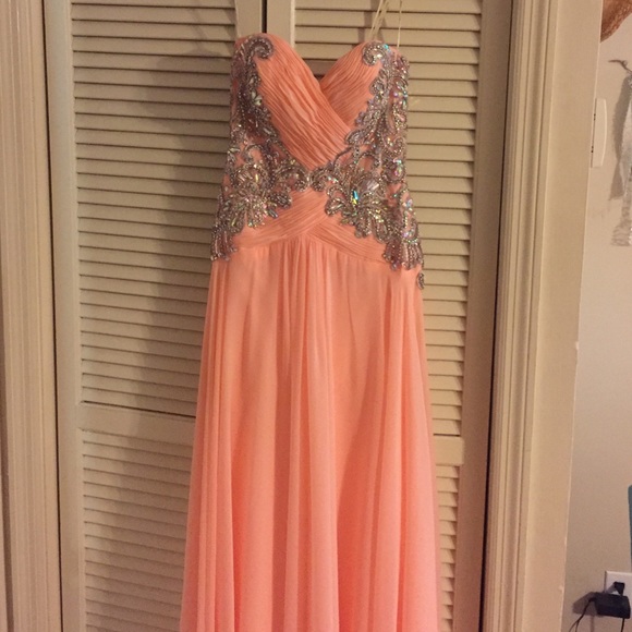 Strapless prom dress, beaded bodice