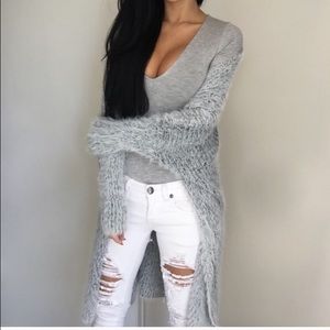 NEW Gray fuzzy knit cardigan