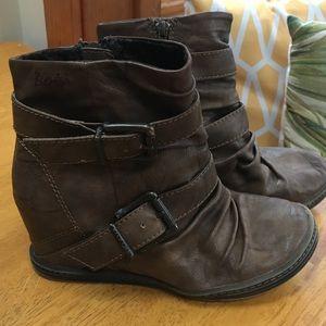 Wedge leather booties in distressed brown