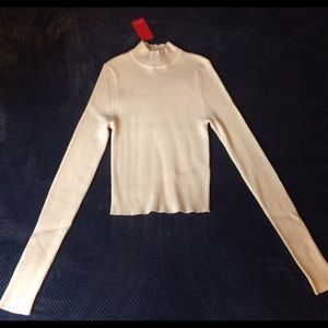 White Ribbed Mock Neck Crop Top