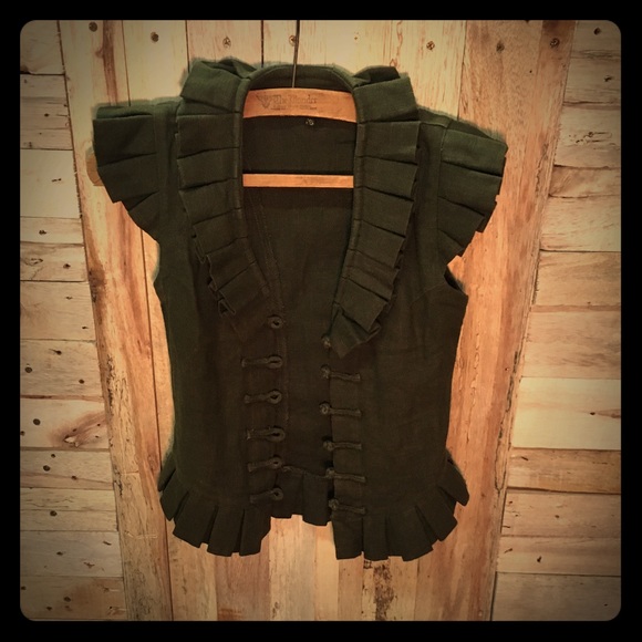 Hemp & Linen olive pleated collar vest