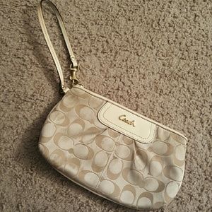 Large Tan and Creme Coach Wristlet