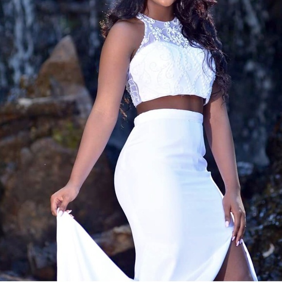 Long white two piece dress
