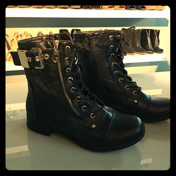 New!!! black combat boots with gold hardware