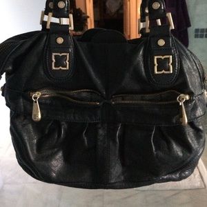 BCBG black leather shoulder bag