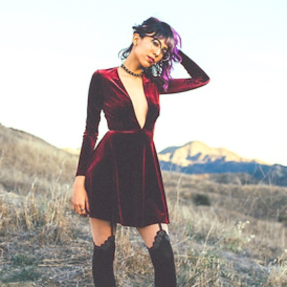 Velvet Deep V Skater Dress by AA
