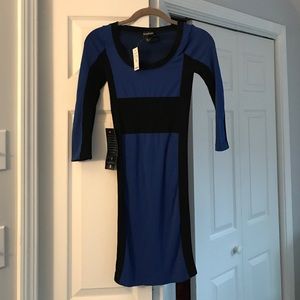 Bebe blue and black bodycon dress