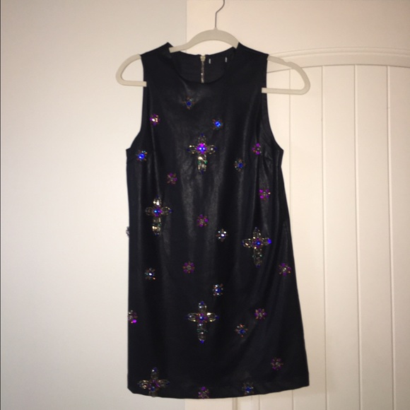 Black Leather Dress with Beautiful Stones