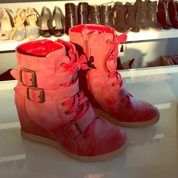 Red high top wedge sneakers!!