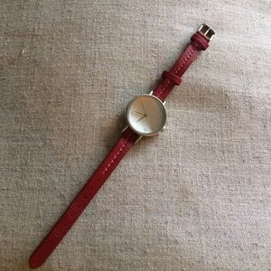 Thin Red Leather Wristwatch