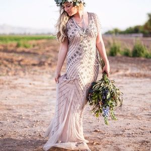 Bohemian Blush Wedding Dress sheer silver beading